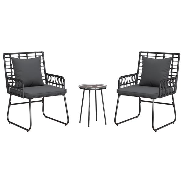 Grote foto vidaxl tuin eetset 3 pcs zwart en anthraciet poly riet staal tuin en terras tuinmeubelen