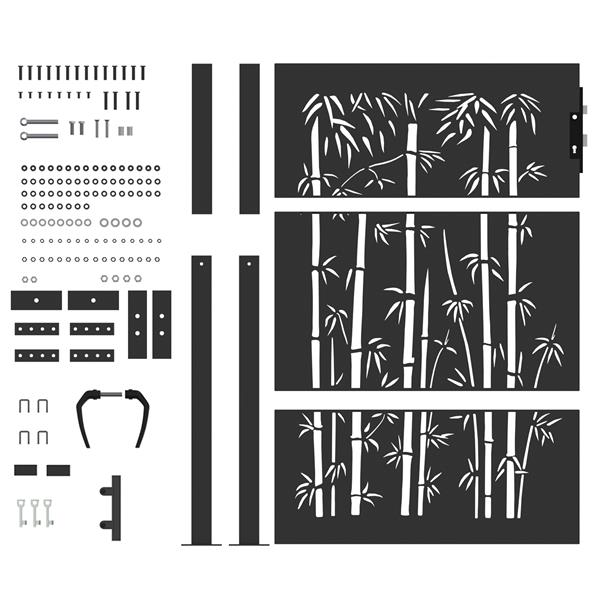 Grote foto vidaxl tuinpoort tuinpoort 105x75 cm cortenstaal bamboe ontwerp zwart tuin en terras hekken en schuttingen