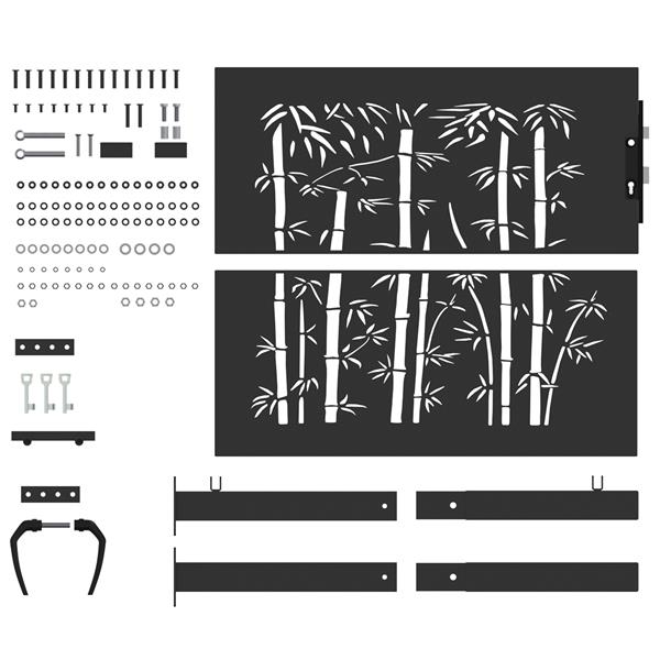 Grote foto vidaxl tuinpoort tuinpoort 105x75 cm cortenstaal bamboe ontwerp zwart tuin en terras hekken en schuttingen
