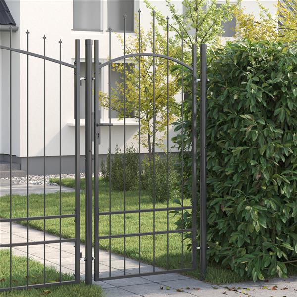 Grote foto vidaxl tuinpoort met slot grijs 100 x 200 cm staal tuin en terras hekken en schuttingen