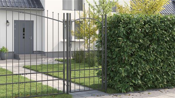 Grote foto vidaxl tuinpoort met slot grijs 100 x 200 cm staal tuin en terras hekken en schuttingen