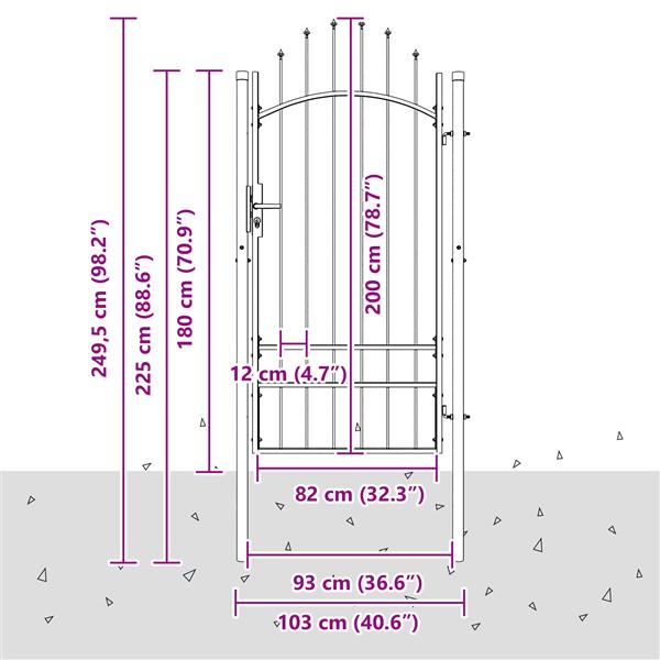 Grote foto vidaxl tuinpoort met slot grijs 100 x 200 cm staal tuin en terras hekken en schuttingen