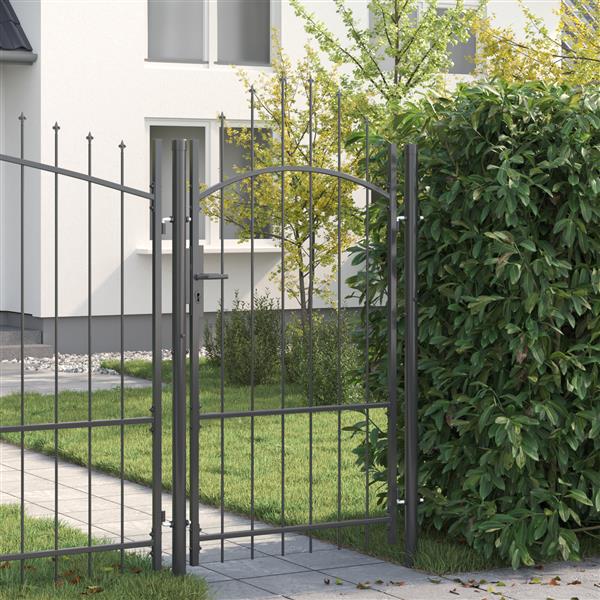 Grote foto vidaxl tuinpoort met slot grijs 100 x 175 cm staal tuin en terras hekken en schuttingen