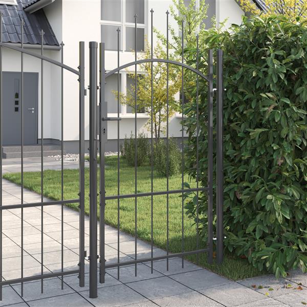 Grote foto vidaxl tuinpoort met slot grijs 100 x 175 cm staal tuin en terras hekken en schuttingen