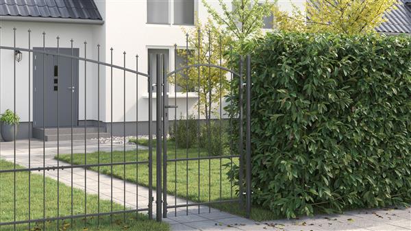 Grote foto vidaxl tuinpoort met slot grijs 100 x 175 cm staal tuin en terras hekken en schuttingen