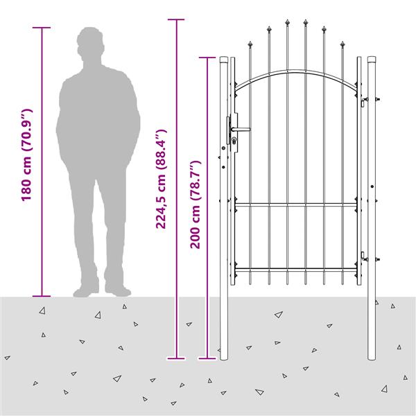 Grote foto vidaxl tuinpoort met slot grijs 100 x 175 cm staal tuin en terras hekken en schuttingen