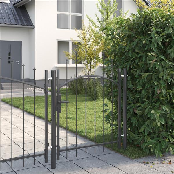 Grote foto vidaxl tuinpoort hekpoort grijs 100 x 125 cm 125 x 100 cm staal tuin en terras hekken en schuttingen