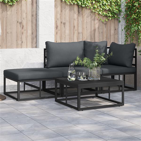 Grote foto vidaxl tuin sofa set met kussen 3 pcs zwart aluminium tuin en terras tuinmeubelen