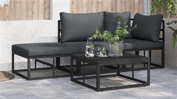 Grote foto vidaxl tuin sofa set met kussen 3 pcs zwart aluminium tuin en terras tuinmeubelen