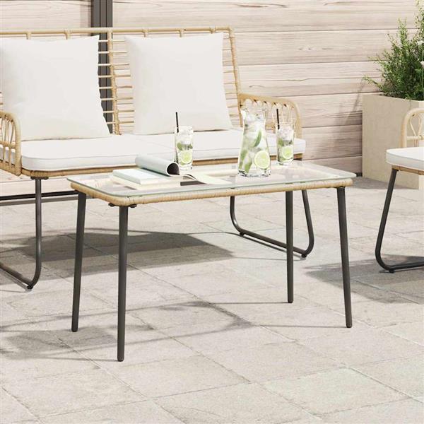 Grote foto vidaxl tuinstafel naturel 80 x 40 x 45.5 cm poly riet tuin en terras tuinmeubelen