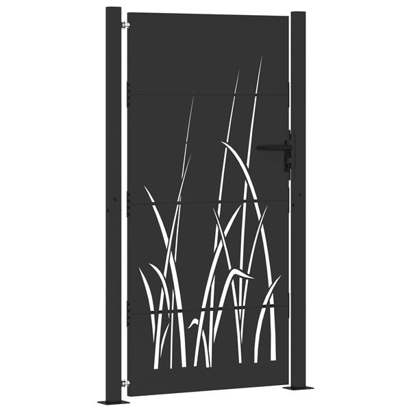 Grote foto vidaxl tuinpoort met slot zwart 85 x 180 cm poedergecoat staal tuin en terras hekken en schuttingen