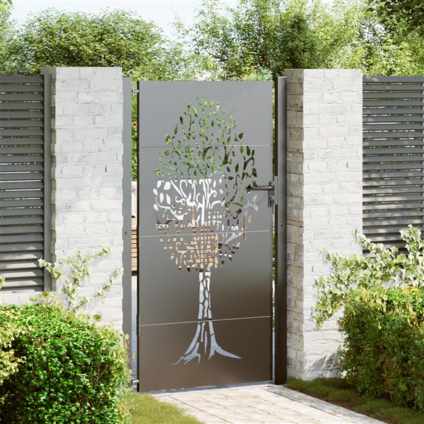 Grote foto vidaxl tuinpoort met slot zwart 105 x 175 cm poedergecoat staal tuin en terras hekken en schuttingen