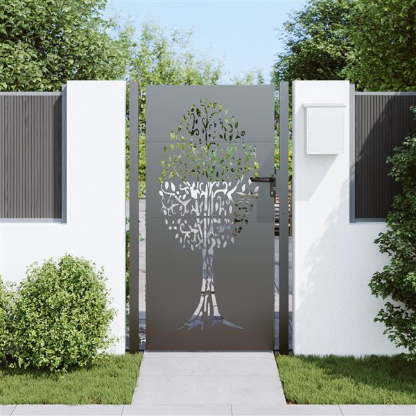 Grote foto vidaxl tuinpoort met slot zwart 105 x 175 cm poedergecoat staal tuin en terras hekken en schuttingen