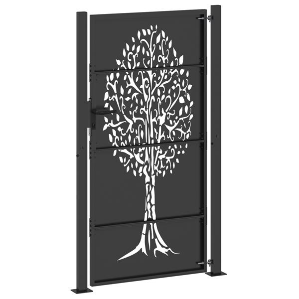 Grote foto vidaxl tuinpoort met slot zwart 105 x 175 cm poedergecoat staal tuin en terras hekken en schuttingen