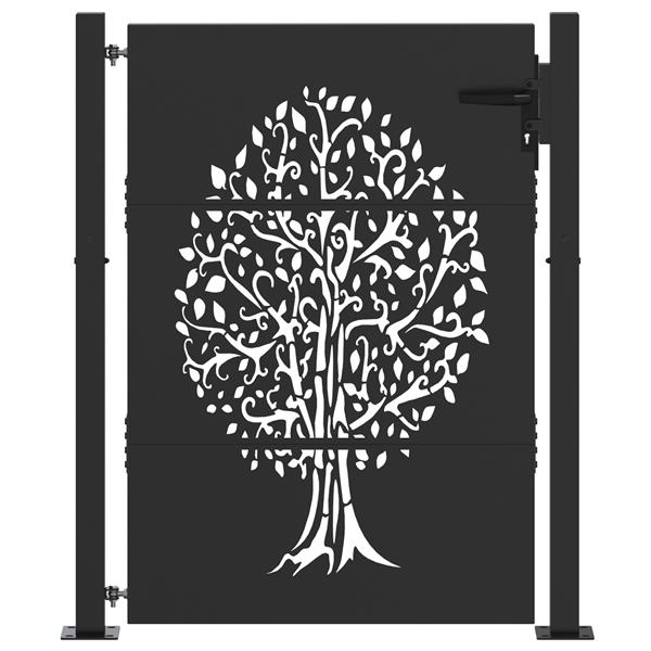 Grote foto vidaxl tuinpoort met slot zwart 85 x 155 cm poedergecoat staal tuin en terras hekken en schuttingen