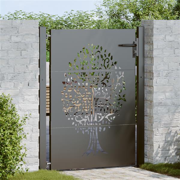 Grote foto vidaxl tuinpoort met slot zwart 85 x 130 cm poedergecoat staal tuin en terras hekken en schuttingen