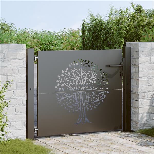 Grote foto vidaxl tuinpoort met slot zwart 105 x 100 cm poedergecoat staal tuin en terras hekken en schuttingen