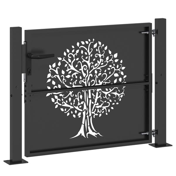 Grote foto vidaxl tuinpoort met slot zwart 105 x 100 cm poedergecoat staal tuin en terras hekken en schuttingen