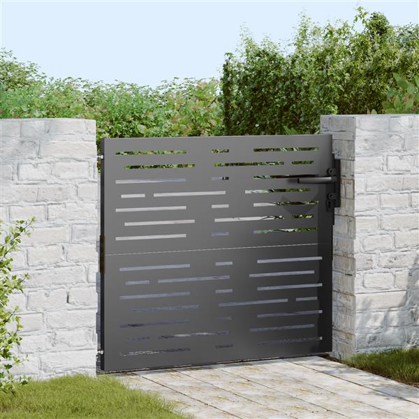Grote foto vidaxl tuinpoort met slot zwart 105 x 100 cm poedergecoat staal tuin en terras hekken en schuttingen