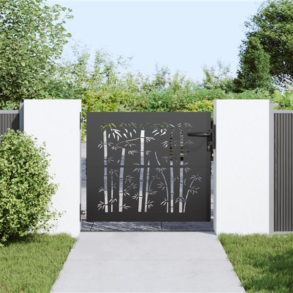 Grote foto vidaxl tuinpoort met slot zwart 105 x 100 cm poedergecoat staal tuin en terras hekken en schuttingen