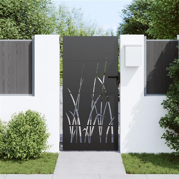 Grote foto vidaxl tuinpoort met slot zwart 105 x 175 cm poedergecoat staal tuin en terras hekken en schuttingen
