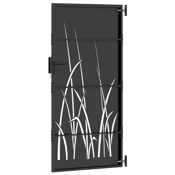 Grote foto vidaxl tuinpoort met slot zwart 105 x 175 cm poedergecoat staal tuin en terras hekken en schuttingen