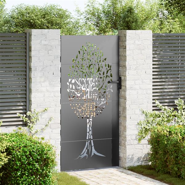 Grote foto vidaxl tuinpoort tuinpoort 85x75 cm corten staal boomontwerp zwart tuin en terras hekken en schuttingen