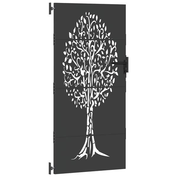 Grote foto vidaxl tuinpoort tuinpoort 85x75 cm corten staal boomontwerp zwart tuin en terras hekken en schuttingen