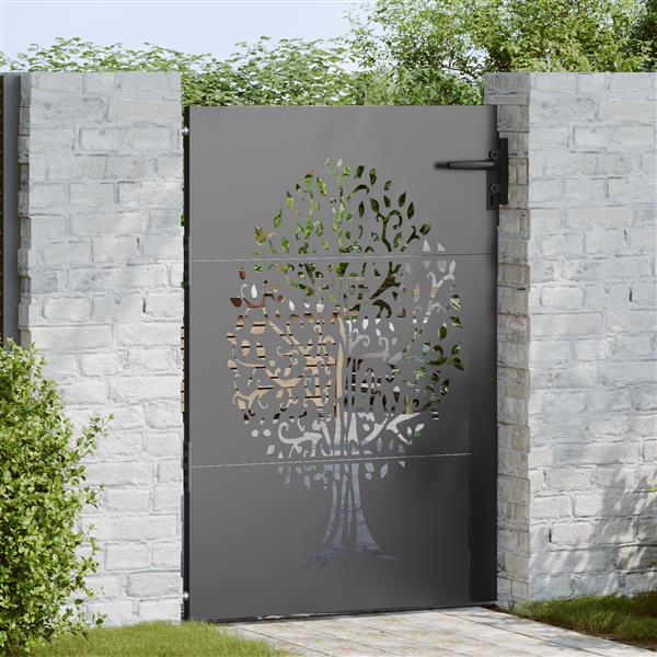 Grote foto vidaxl tuinpoort tuinpoort 85x75 cm corten staal boomontwerp zwart tuin en terras hekken en schuttingen