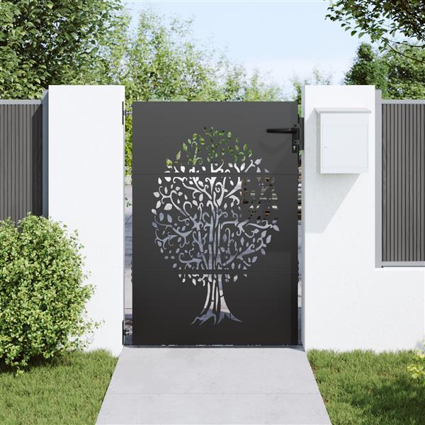 Grote foto vidaxl tuinpoort tuinpoort 85x75 cm corten staal boomontwerp zwart tuin en terras hekken en schuttingen