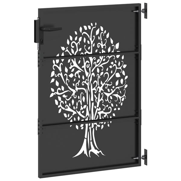 Grote foto vidaxl tuinpoort tuinpoort 85x75 cm corten staal boomontwerp zwart tuin en terras hekken en schuttingen