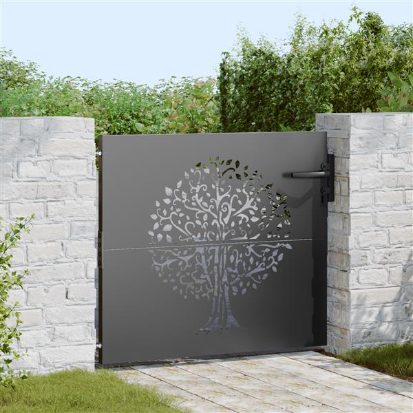 Grote foto vidaxl tuinpoort tuinpoort 85x75 cm corten staal boomontwerp zwart tuin en terras hekken en schuttingen
