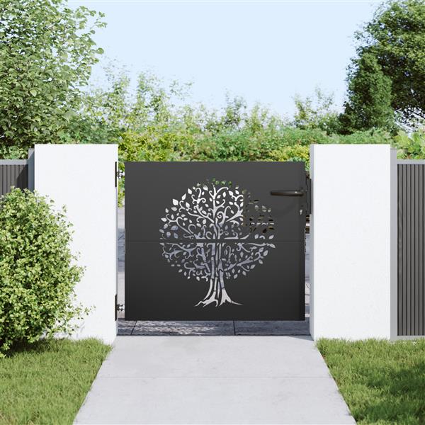 Grote foto vidaxl tuinpoort tuinpoort 85x75 cm corten staal boomontwerp zwart tuin en terras hekken en schuttingen