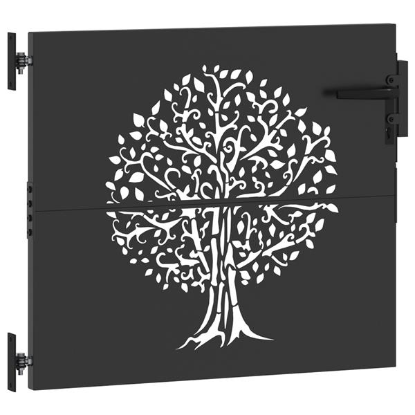 Grote foto vidaxl tuinpoort tuinpoort 85x75 cm corten staal boomontwerp zwart tuin en terras hekken en schuttingen