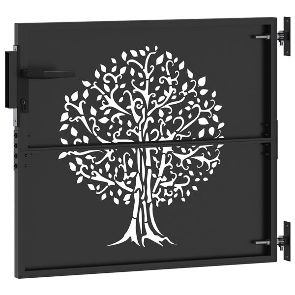 Grote foto vidaxl tuinpoort tuinpoort 85x75 cm corten staal boomontwerp zwart tuin en terras hekken en schuttingen