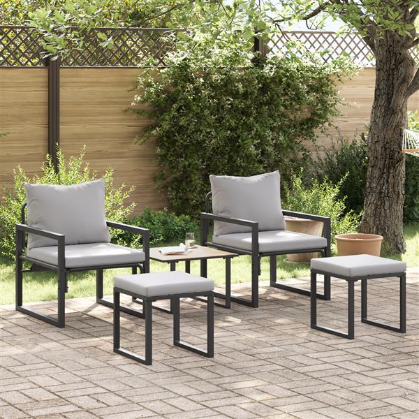 Grote foto vidaxl tuinmeubelen met kussen 4 pcs zwart 61 x 72 5 x 71 cm staal tuin en terras tuinmeubelen