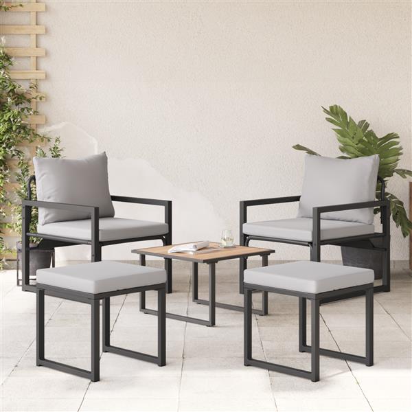 Grote foto vidaxl tuinmeubelen met kussen 4 pcs zwart 61 x 72 5 x 71 cm staal tuin en terras tuinmeubelen