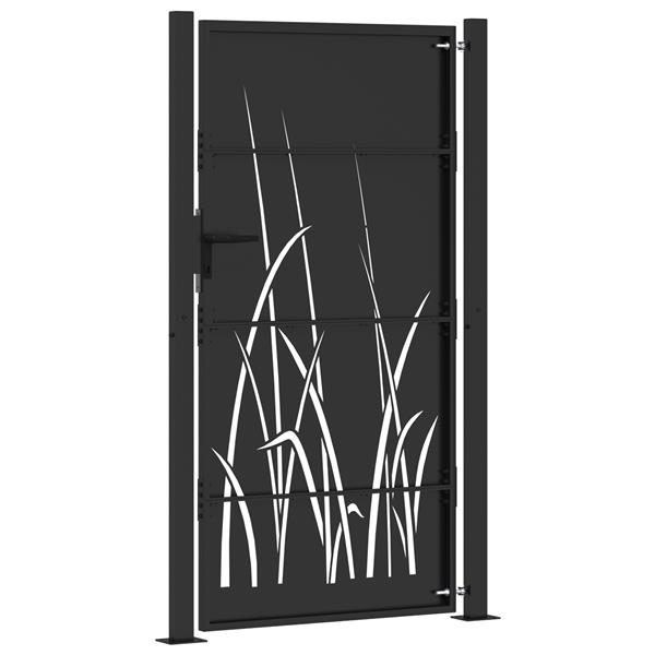 Grote foto vidaxl tuinpoort met slot zwart 85 x 180 cm poedergecoat staal tuin en terras hekken en schuttingen