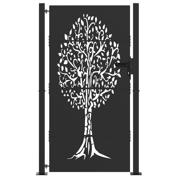 Grote foto vidaxl tuinpoort met slot zwart 85 x 205 cm poedergecoat staal tuin en terras hekken en schuttingen