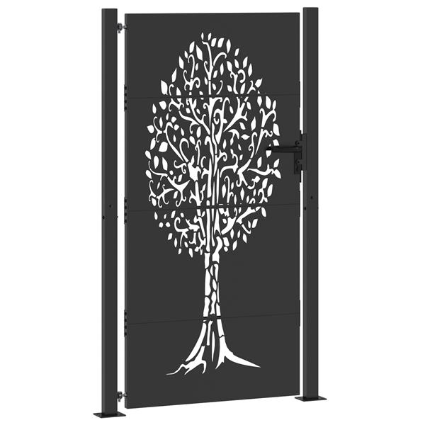 Grote foto vidaxl tuinpoort met slot zwart 85 x 205 cm poedergecoat staal tuin en terras hekken en schuttingen