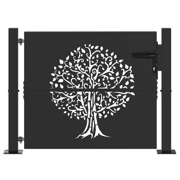 Grote foto vidaxl tuinpoort met slot zwart 105 x 100 cm poedergecoat staal tuin en terras hekken en schuttingen