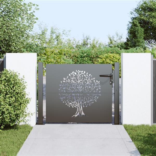 Grote foto vidaxl tuinpoort met slot zwart 105 x 100 cm poedergecoat staal tuin en terras hekken en schuttingen