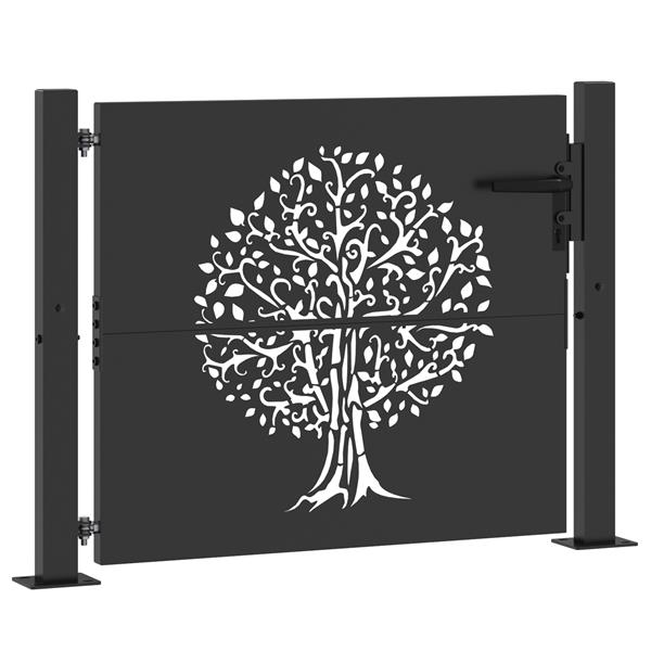 Grote foto vidaxl tuinpoort met slot zwart 105 x 100 cm poedergecoat staal tuin en terras hekken en schuttingen