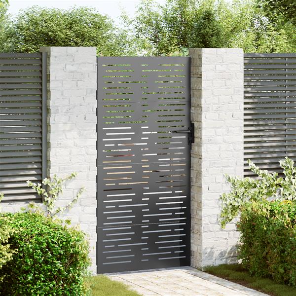 Grote foto vidaxl tuinpoort met slot zwart 105 x 200 cm poedergecoat staal tuin en terras hekken en schuttingen