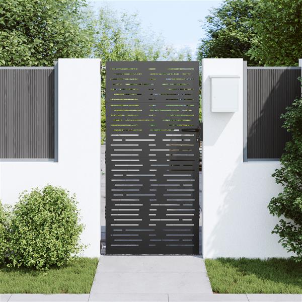 Grote foto vidaxl tuinpoort met slot zwart 105 x 200 cm poedergecoat staal tuin en terras hekken en schuttingen