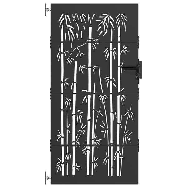 Grote foto vidaxl tuinpoort met slot zwart 85 x 175 cm poedergecoat staal tuin en terras hekken en schuttingen