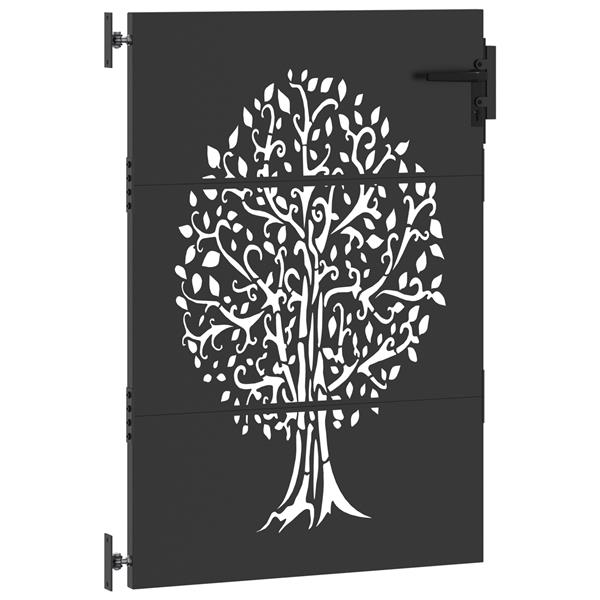 Grote foto vidaxl tuinpoort tuinpoort 85x75 cm corten staal boomontwerp zwart tuin en terras hekken en schuttingen
