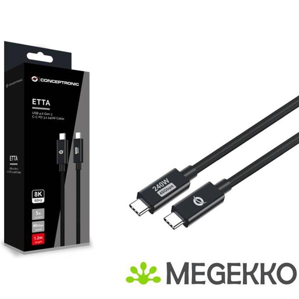 Grote foto conceptronic etta04b12 usb4 gen 3x2 40gbps 240w usb type c 1.2m computers en software overige computers en software