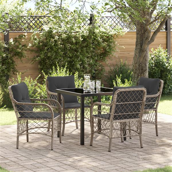 Grote foto vidaxl tuin eetset met kussen 5 pcs lichtgrijs poly riet tuin en terras tuinmeubelen