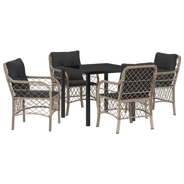 Grote foto vidaxl tuin eetset met kussen 5 pcs lichtgrijs poly riet tuin en terras tuinmeubelen